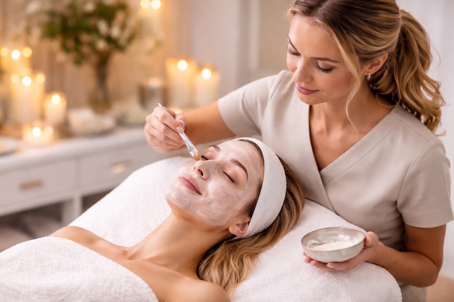 Woman in spa having facial treatment