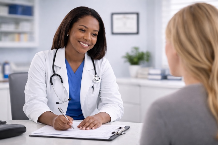Doctor listening to patient